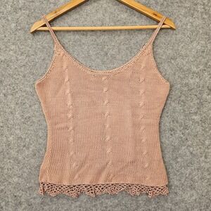 Vintage Hand Knit Knitted Tank Top Womens XS 2 Pink Dusty Cottage CLAIRE KENNEDY